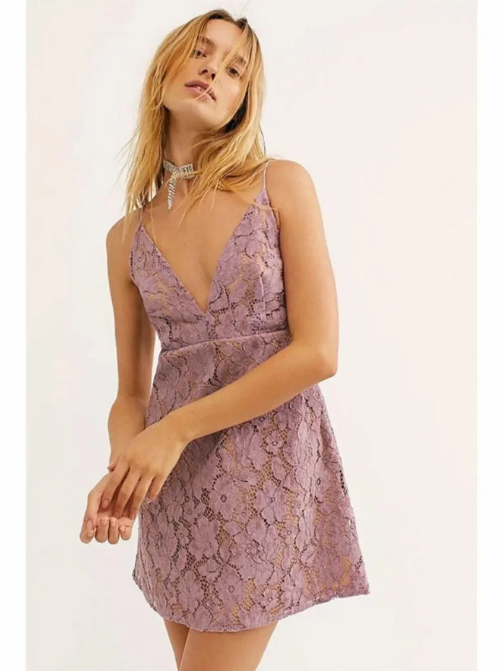 Free People Dangerous Love Lace Mini Dress Lilac Purple Women's Size 10 Party